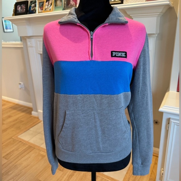 VICTORIA’S SECRET PINK Quarter Zip Colorblock Pullover Sweatshirt Size Small - Picture 1 of 5
